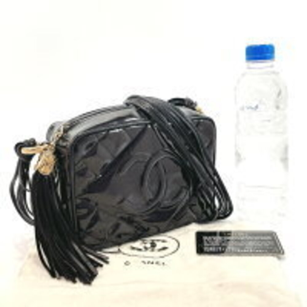 Chanel shoulder Mark patent leather black bag Coco fringe